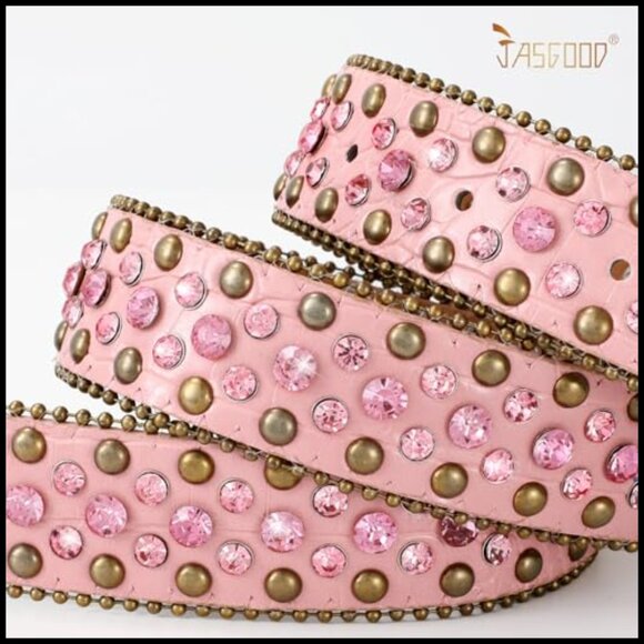 Western Rhinestone Belt with Faux Crocodile Grain Leather and Detachable Buckle main image 6